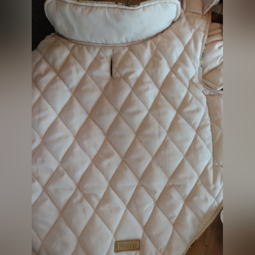 Dog coat jacket kuoser medium beige quilted & yellow and black plaid flannel